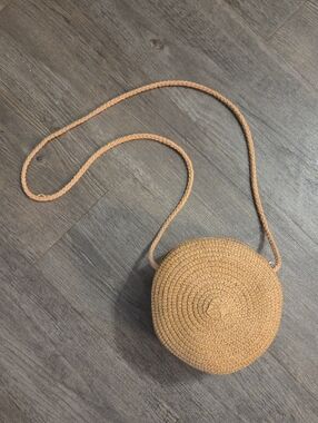 Straw Round Mini Crossbody Beach Bag - Natural Tan